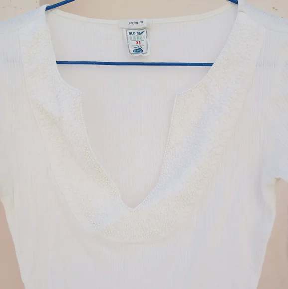 Old navy ivory full sleeves top with beaded deep U neck - Picture 7 of 11